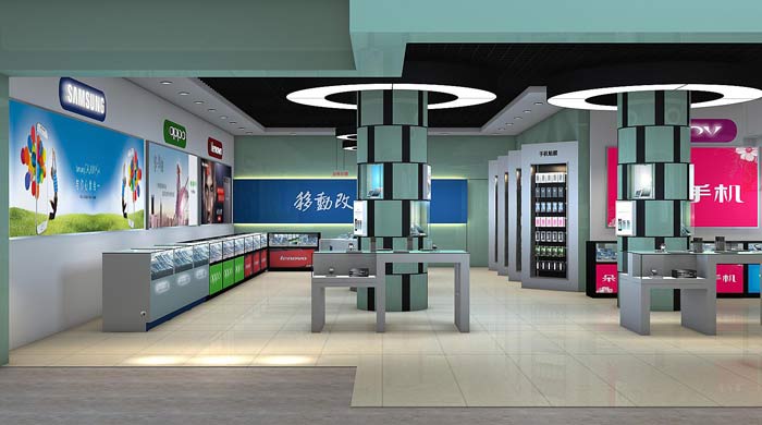 水晶宮手機店手機柜臺裝修設計案例效果圖
