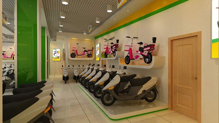 綠源電動車店鋪、店面電動車擺放區裝修設計案例效果圖