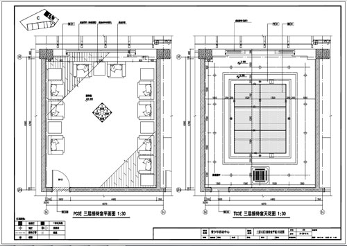 青少年活動中心深化設計施工圖三層C區接待室平面/天花圖