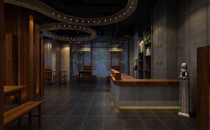 返璞歸真、回歸自然的健康飲食餐廳前臺大廳設計案例效果圖