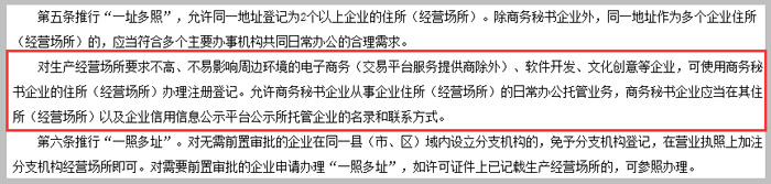 浙江省放寬企業住所(經營場所)登記條件的規定